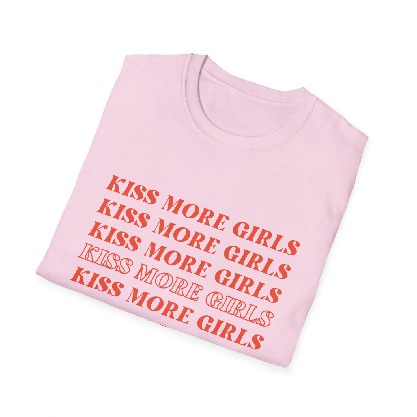 Kiss More Girls T-Shirt – Bold Red Font LGBTQ+ Pride Graphic Tee with Playful Feminine Message