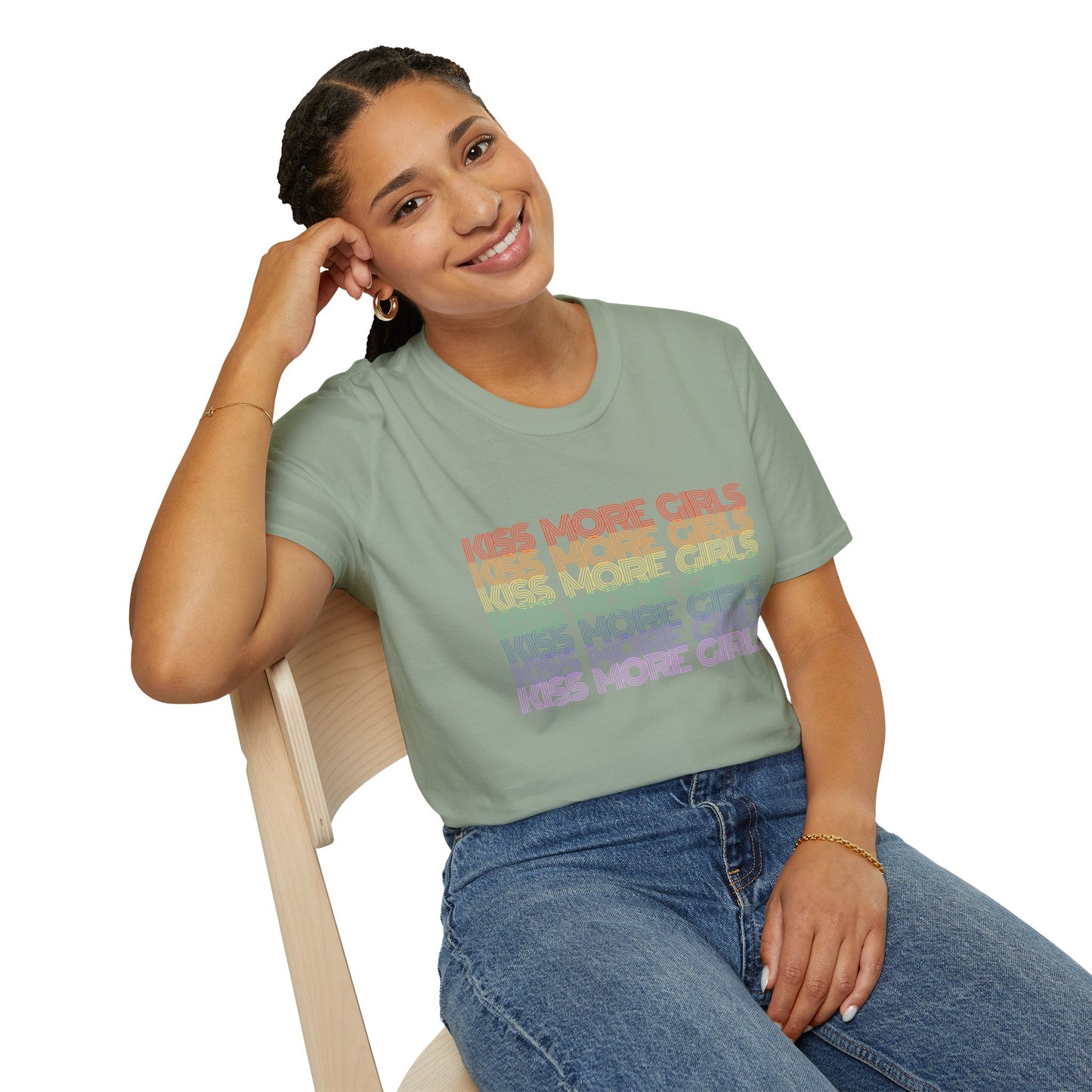 Kiss More Girls T-Shirt – Rainbow LGBTQ+ Pride Graphic Tee with Bold Inclusive & Playful Message