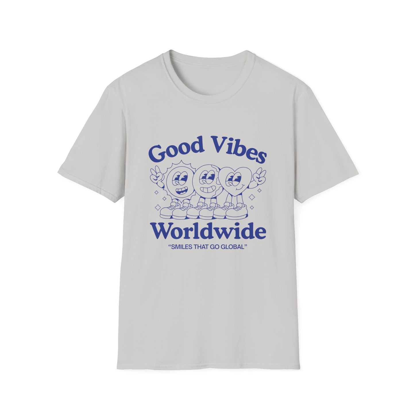 Good Vibes Worldwide T-Shirt – Retro Global Positivity Graphic Tee with Vintage Travel-Inspired Design